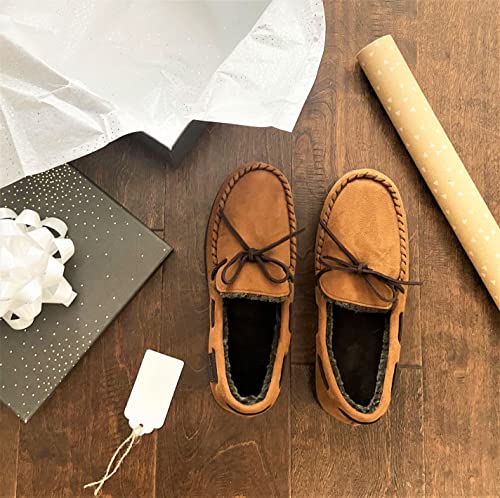 Dearfoams Men's Toby Microsuede Moccasin With Tie Slipper, Chestnut, Medium Wide #TOP6