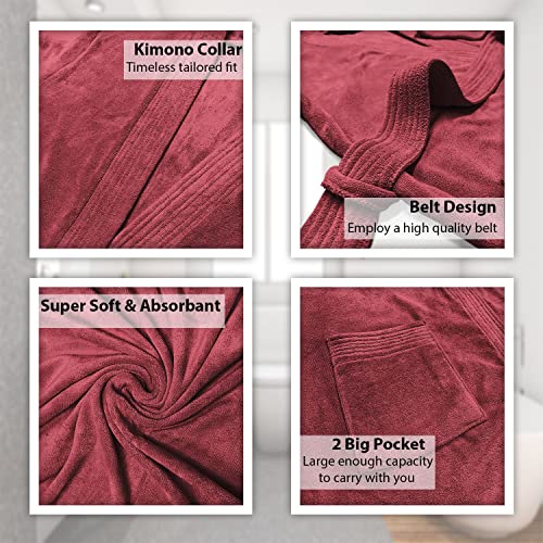 Image of Sassoon Venir Microfiber Bathrobe with Slippers for Men & Women, Unisex Luxury Bathrobe Towel, Spa Robe Combed (Pack of 1) - Crimson Color