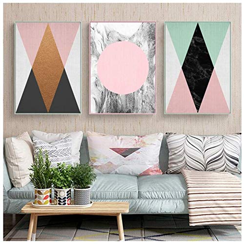 Peinture sur toile marbre et géométrie d'art mural haut de gamme 50x70cm