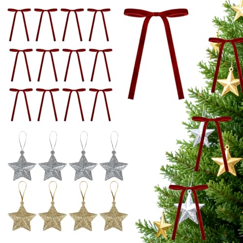 24 PCS Weinrot 13x18cm Weihnachtsdeko Schleifen Bögen für...