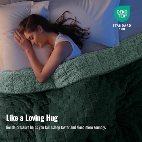 Image of Uttermara Weighted Blanket for Adults 15 lbs Queen Size, Warm Sherpa Fleece Jacquard Heavy Blanket, Soft Fuzzy Weighted Blankets for Couch Bed Sofa, 60 x 80 inches Dark Green