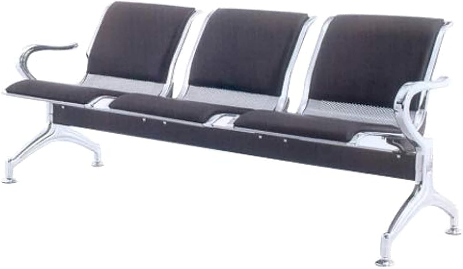 Furniture4US 3 Seater Airport Chair, visitor chair for Airport, Office, Hospital, School etc. with Metal frame & armrest, sit & back with Cushion - Black