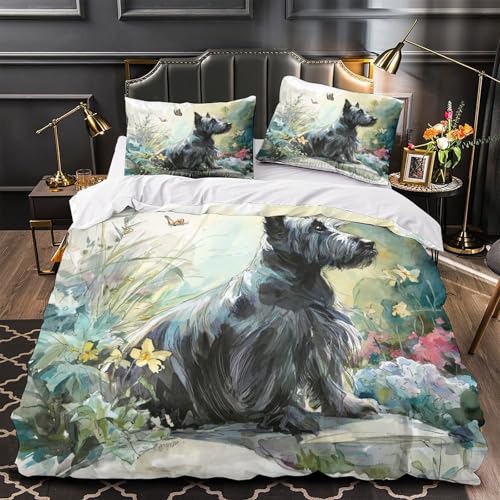 Scottish Terrier housse de couette 3D lit simple 135x200 microfibre - 2
