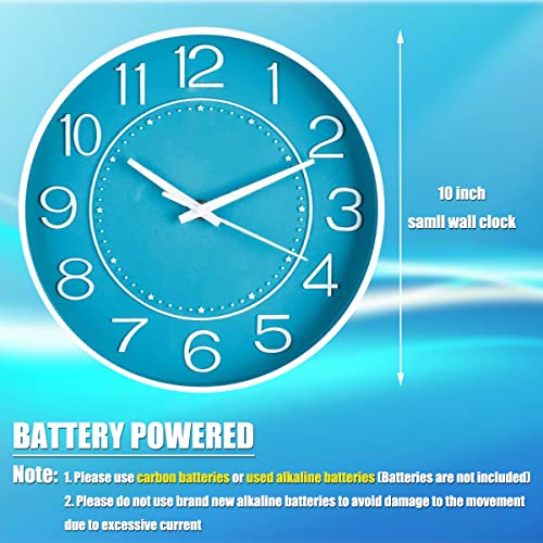 Image of HZDHCLH 10 inch Small Wall Clocks Battery Operated,Blue Quartz Clock for Wall,Silent Non Ticking Modern Wall Clock for Living Room Bedroom Kitchen Office School Classroom Decor | for Wall,Silent Small Wall Clock for Living Room Bedroom Kitchen Office Nursery Decor(Blue and white)