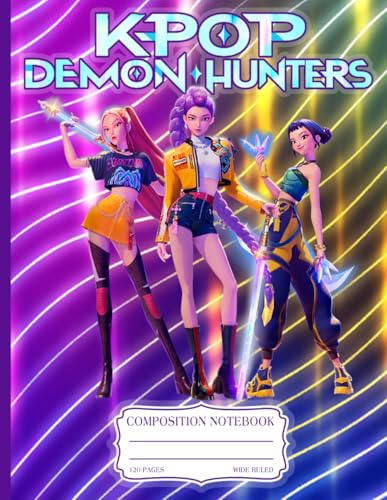 Neon K-Pop Idol Warriors Wide Ruled Notebook | Anime Girl Journal for Teens,...