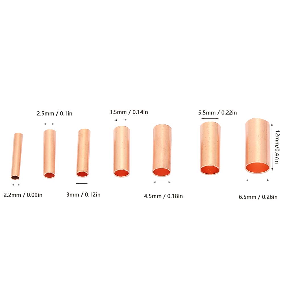 Copper Connecting Tube, 250 Pcs Red Copper Connecting Tube, GT1-6mm Intermediate Wire Joint Tube Connector, for Connecting Electric Cable