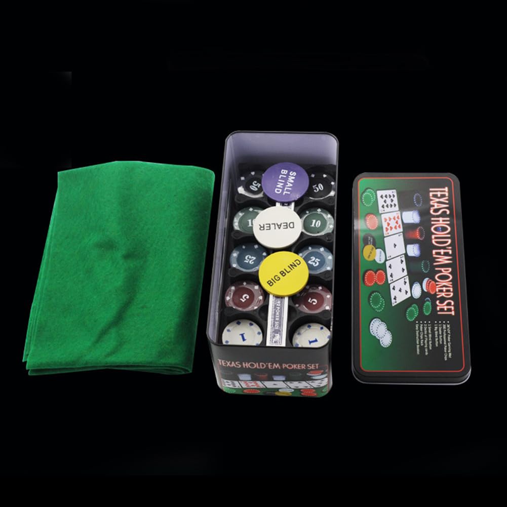 Cartes à Jouer 200 pièces Ensemble de Poker et Blackjack avec Étui en Fer Portable