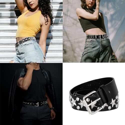 Metal Rivet Punk Rock Genuine Leather Belt, Gothic Style for Jeans or Pants2