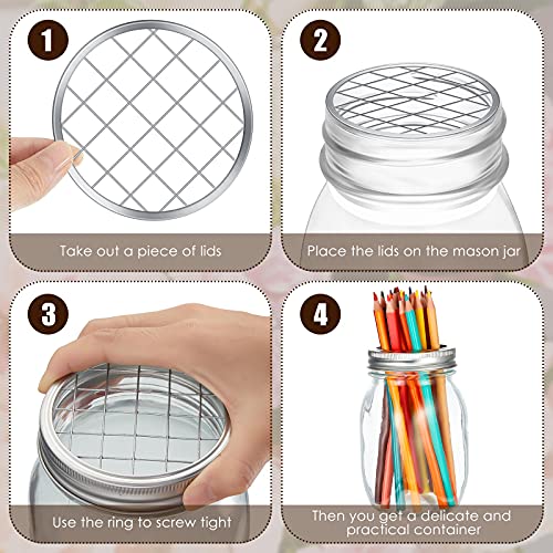 15 Pieces Mason Flower Jar Insert Lid For Wide Mouth Mason Canning Jars Metal Flower Lid Insert Mason Grid Flower Organizer Lid Insert Mason Jar Lids With Straw Hole #TOP2