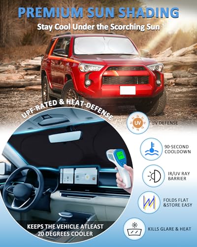 Image of Windshield Sunshade for Toyota 4Runner 2010-2023 2024 2025 2026 Sun Visor | Custom Fit 4-Runner SR5, Trail TRD (Off-Road, Premium, Pro) Limited Accessories Front Window Sun Shade Cover UV Heat Blocker