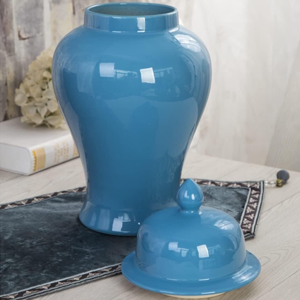 Ingwer glas mit deckel Ingwergläser Einfache Keramik-Ingwerglas-Vase Mit Deckel, Blau, Große Chinesische Antike Porzellan-Tempelgläser Mit Deckel Porzellan-ingwerglas Vorratsglas Dekoratives(25*47cm)