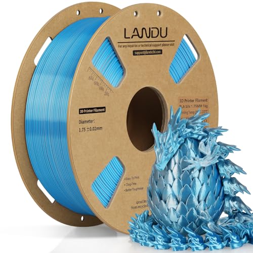 Image of LANDU Silk Dual Color PLA Filament 1.75mm 1KG, 3D Printer Filament Dimensional Accuracy + /- 0.02mm, Coextrusion Filament PLA Shiny Filament Fits for Most FFF 3D Printers,1KG Spool,Blue Silver