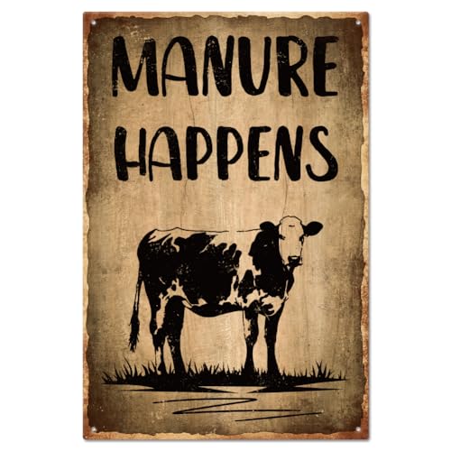 Cartel De Chapa Pintura Divertida sobre El Estiércol De La Granja De Vacas Letrero De Estaño Novedad Tin Sign Regalos Placa Metalica para Baño Garaje Restaurante 20X30CM