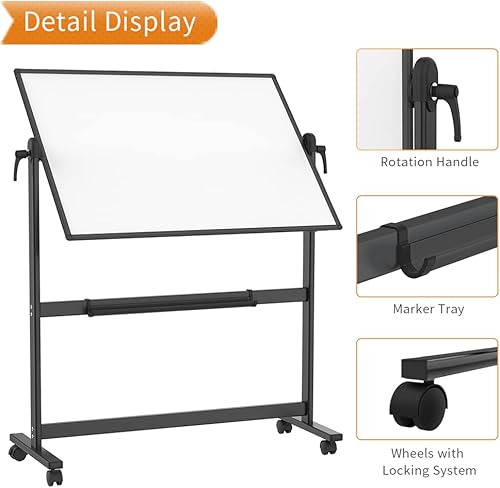 Miniatura 5 de VIZ-PRO Pizarra blanca móvil magnética de doble cara de 72 x 40 pulgadas, marco y soporte de aluminio negro, con 12 marcadores