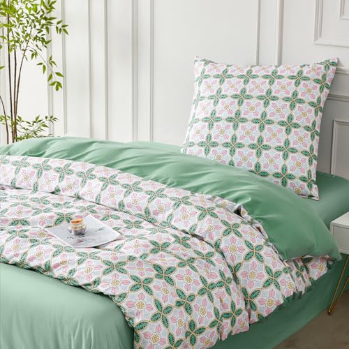 SAPHREAS Böhmisch Mikrofaser Bettwäsche Set Boho Grün Paisley 135x200 Kuschelig + Reißverschluss + Kissenbezüge