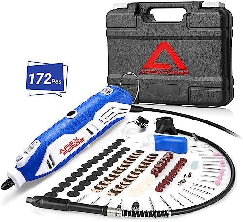 APEXFORGE M6 Variable Speed Rotary Tool Kit, Keyless Chuck & Flex Shaft, 172 Pcs Accessories, 6-Speed, 4 Attachments & Carrying Case for Craft Projects/DIY Creations/Cutting/Engraving