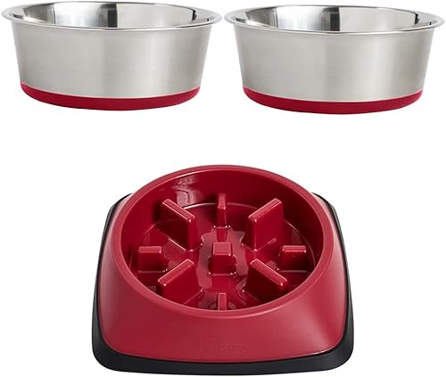 Miniatura 1 de Gorilla Grip Juego de 2 cuencos para perros y cuencos para perros de alimentación lenta, cuencos para mascotas, 4 tazas, acero inoxidable, 2 tazas