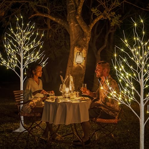 Image of LIGHTSHARE 8 Feet 132L LED Birch Tree Lights, Pack of 2, Warm White, for Holiday Party and Christmas Decoration, Indoor and Outdoor Use