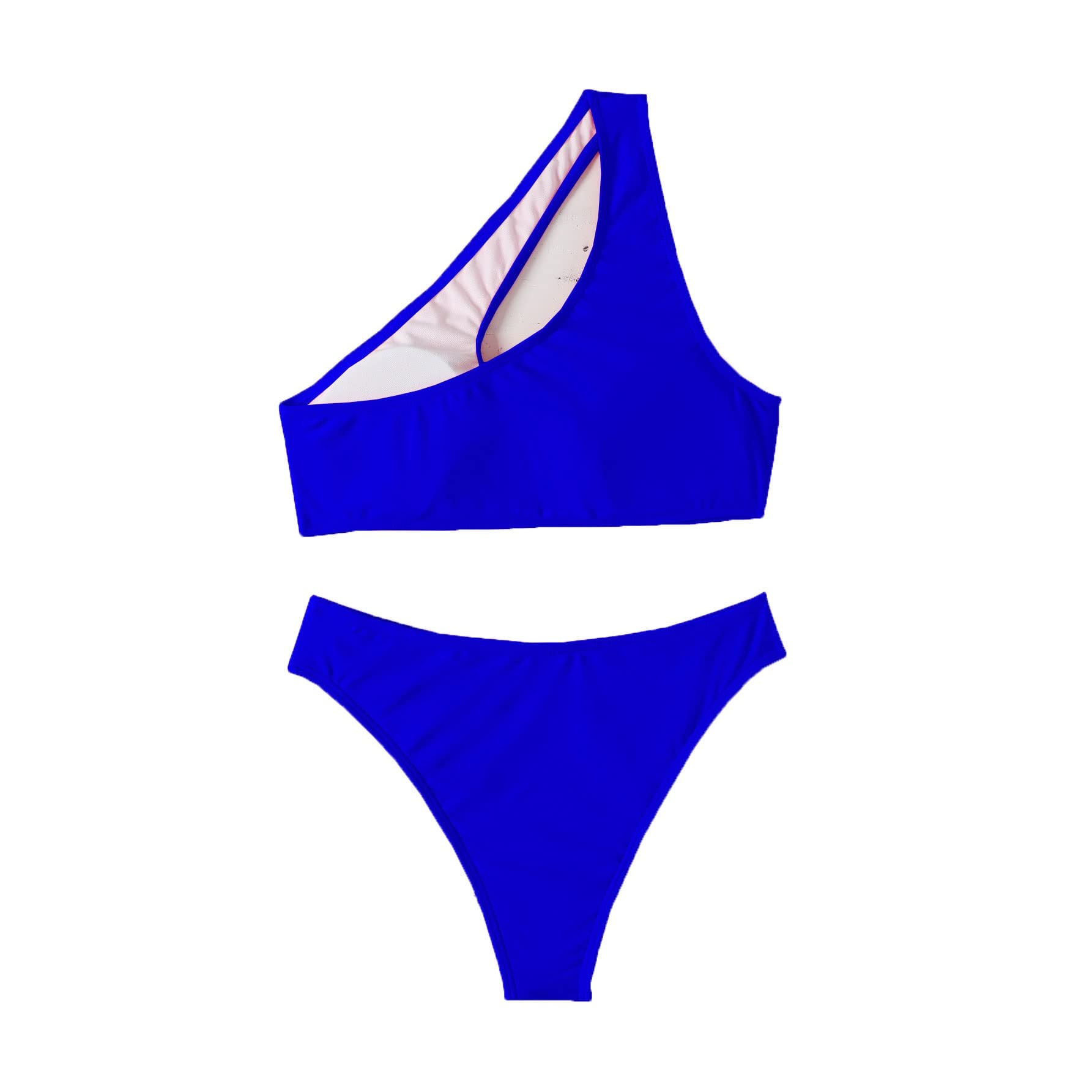 Niebieski damski strój kąpielowy push-up Dwuczęściowy strój kąpielowy Wycięty zestaw bikini na jedno ramię Kostium kąpielowy Kostiumy kąpielowe (kolor: niebieski, rozmiar: kod S) (niebieski kod S)