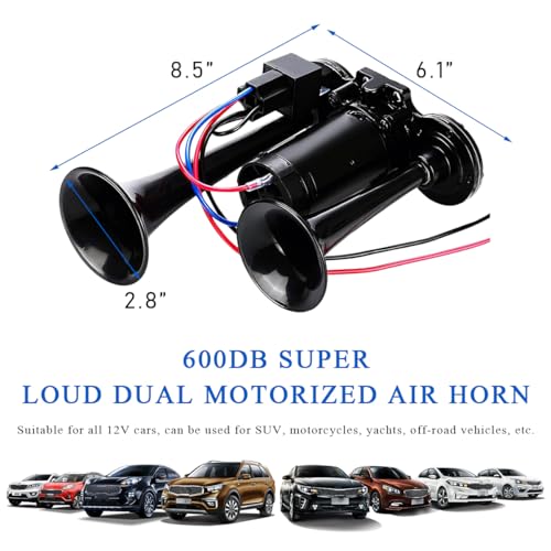 image for Ohleats 12V Car Air Horn, 600DB Super Loud Dual Trumpet Air Horn Kit, 