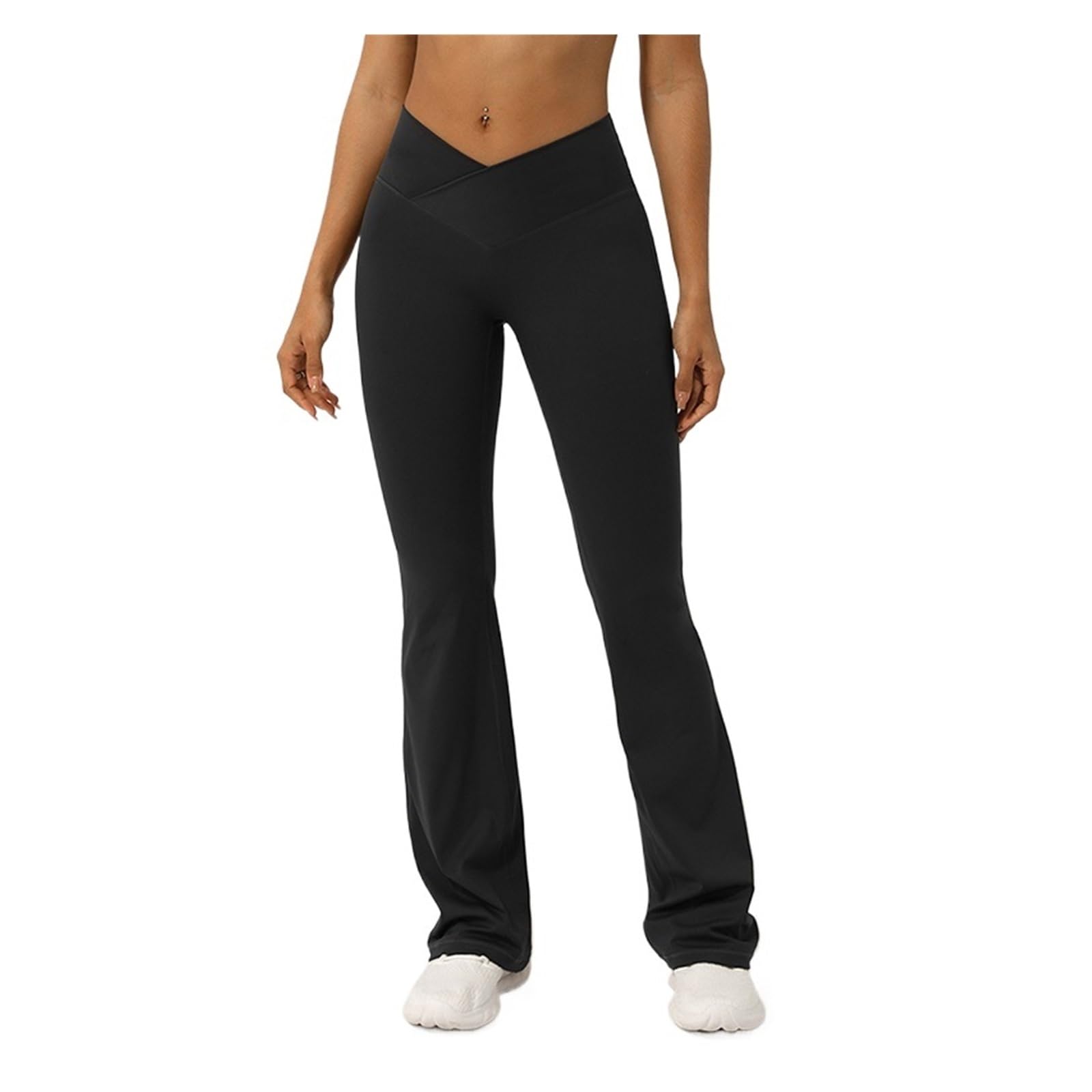 Leggings Acampanados Cruzados con Cintura en V for Mujer, Pantalones de Yoga Pierna Ancha, Leggings Deportivos Nailon elásticos for Entrenamiento para Yoga Fitness