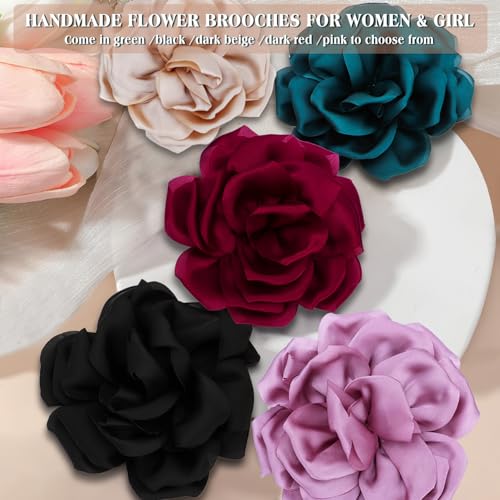 Image of Yadiana Rose Flower Brooches and Pins for Women, Dainty Satin Fabric Rose Brooches Lapel Pins Elegant Hair Clips for Wedding Party Banquet Dress Suit Clothes Accessories Valentine's Day Jewelry Gifts
