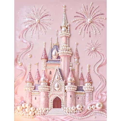 LCOZX 12x16 Inch Castle Pearl Diamond Painting Kits 3D Partial Drill Special Shape Art Craft for Adults & Beginners DIY Gem Picture for Wall Decor Birthday Gift No Frame Included
