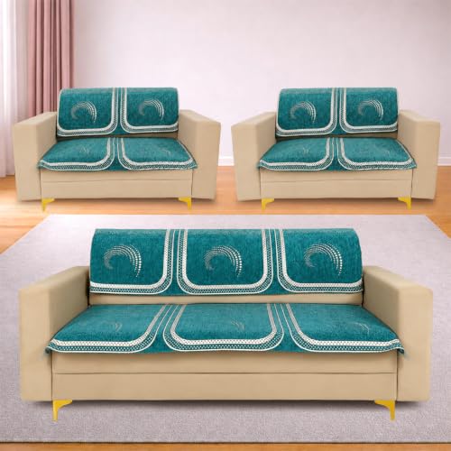 Image of Homerz Premium Chenille Fabric Sofa Cover | Soft, Durable & Dustproof | Decorative Couch Cover (Ghoomar Teal, 7 (3+2+2) Seater, Seat Cover with Backrest)