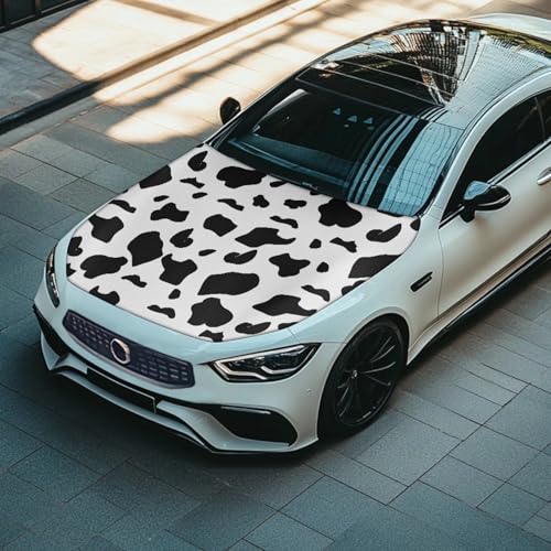 Image of Cow Pattern Print Car Hood Cover, Stretch Polyester Car Hood Cover Universal Auto Hood Decorative Accessories Easy Installation for Most SUV Sedans Pickup Trucks