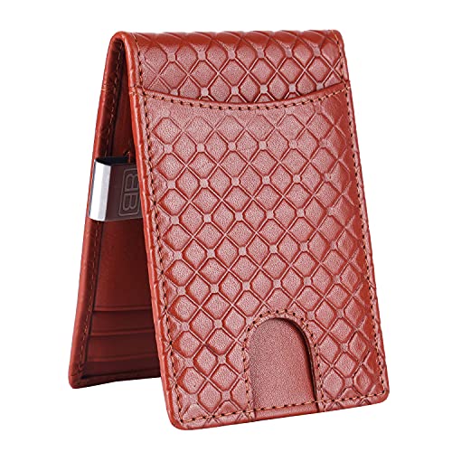 Image of Brooklyn Bridge Genuine Leather Money Clip Wallet for Men Diamond VT Brown - Slim RFID Protected Wallet with Cash Clip & Multiple Card Slots, Smart Front Pocket Design, Stylish Gift for Men