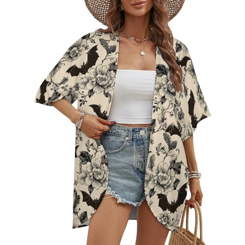 Women's Puff Sleeve Kimono Cardigan Loose Cover Ups for Women Casual Blouse Tops for Swimwear Beach Wear, S-3XL