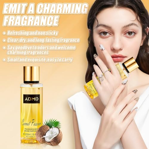 Body Spray, Körperspray Damen, Kokos Duftendes bodyspray, Duftendes Körperspray, Kokos Parfum Spray, Lang Anhaltender Duftspray, Body Splash, Geschenke für Verliebte, Frauen, Mütter