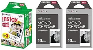 Fujifilm Instax Mini filme instantâneo Conjunto de 3 unidades, pacote duplo (20) + 2 conjuntos monocromáticos (20) para impressora Mini 90 8 70 7s 50s 25 300 câmera SP-1