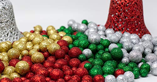 Multi Colored Foam Balls 5 Bag Set - Silver - Red - Green - Gold - White - Glittered Vase Fillers - Party Décor Balls - Measure 3/8" to 3/4" D