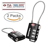 Zoppen TSA Approved Luggage Lock, Heavy Duty Combination Cable Lock for Travel Suitcase and Backpack - 2 Pack / Black