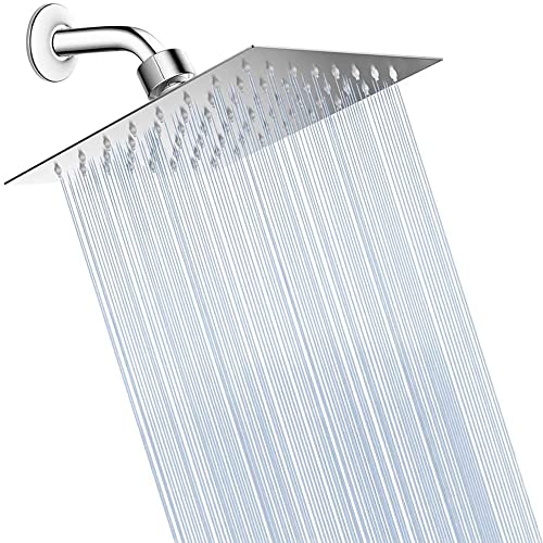VIGIME Rain Shower Head, High Pressure 6 Inch Square Showerhead, Stainless Steel Ultra-Thin Best Pressure Boosting with Silicone Nozzle, High Flow Rainfall Shower Head (Chrome)