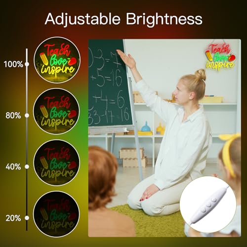 Image of WLHOPE Teach Love Inspire Neon Sign Led Signs for Classroom Wall Decor Neon Lights Acrylic Board Sign for Study Room Bedroom Teacher'S Day Gift Decoration