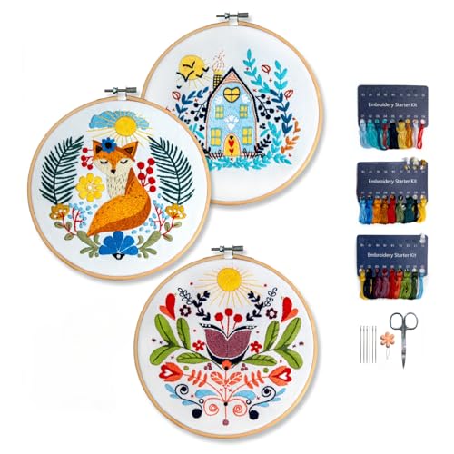 Hearthfire Hygge Embroidery Kit for Beginners | Scandinavian Folk Art Beginner Embroidery Kit for Adults | Fox, House, Flower Cross Stitch Kits for Beginners | Needlepoint Kits for Adults
