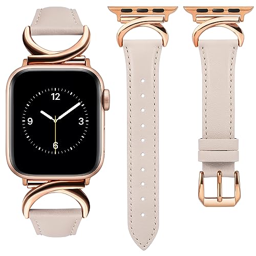 TOYOUTHS Leather Strap Compatible with Apple Watch Straps 41mm 40mm 42mm 38mm Women Slim Thin Dressy Strap with C-Shaped Metal Buckle for iWatch 11 10 9 8 7 6 5 4 SE 3 2 1