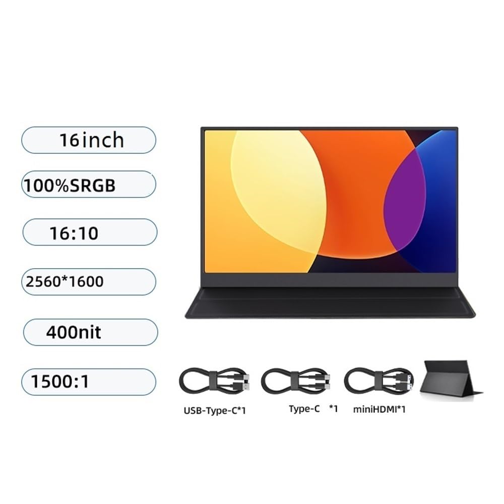 Monitor portatile IPS 2.5K da 16 pollici UHD for laptop 100% sRGB con altoparlante, schermo USB-C HDMI Monitor per Smart Working