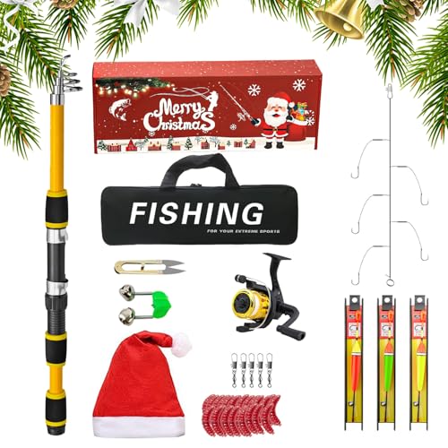 Juego de pesca con caña de pescar y carrete, equipo de pesca telescópico, kit de cebos de carrete de caña de pescar para principiantes, para lagos arroyos ríos estanques tanques pescadores adultos