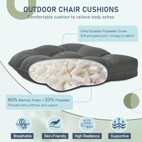 downluxe Outdoor Chair Cushions Set of 4 for Patio Furniture, Water Resistant Tufted Overstuffed Patio Furniture Cushions, Thick Outdoor Seat Cushion, 19" X 19" X 5", Dark Grey by downluxe - Used condition - Image 2