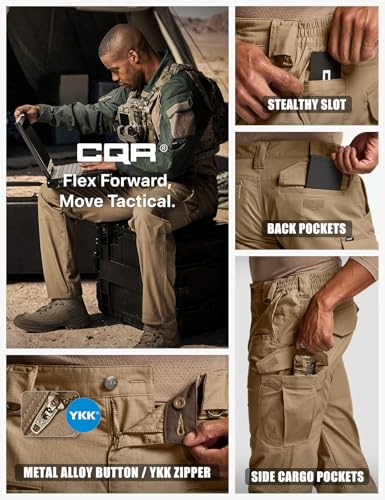 Image of CQR Men's Flex Stretch Tactical Pants, Water Resistant Ripstop Cargo Pants, Lightweight EDC Outdoor Work Hiking Pants
