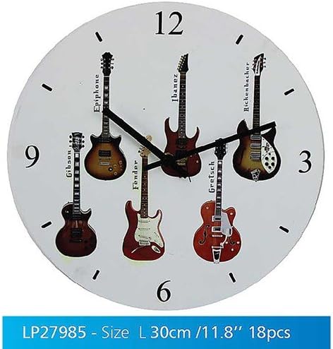 Yasirona White Musical Guitars Round Wall Clock - 12 Hour Display