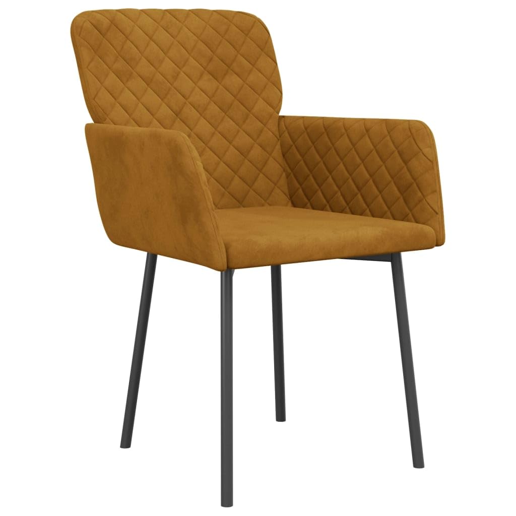 Juego de 2 sillas de comedor tapizadas de terciopelo marrón con reposabrazos | Cómodo sillón tapizado con espuma y marco de metal resistente para cocina, salón y comedor.