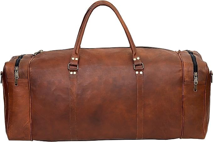 Leather Duffle Bag for Men Luggage Handmade Travel Bag Carry On Luggage Weekender Bags Overnight Gym Sports Cabin Holdall Bag For Airplanes Men And Women (21 Inch Brown) - Image 4