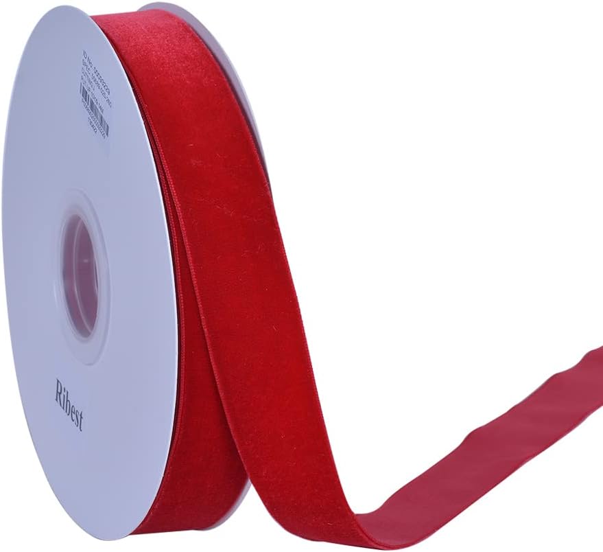 Ribest 1'' Scarlet Velvet Ribbon by 10 Yards Spool for Craft Gift Wrapping Decoration