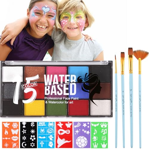 Juego de maquillaje infantil Darryy en 15 colores, paleta de maquillaje, juego de maquillaje infantil, adecuado para cosplay, Navidad, carnaval, Halloween, Pascua, fiesta temática