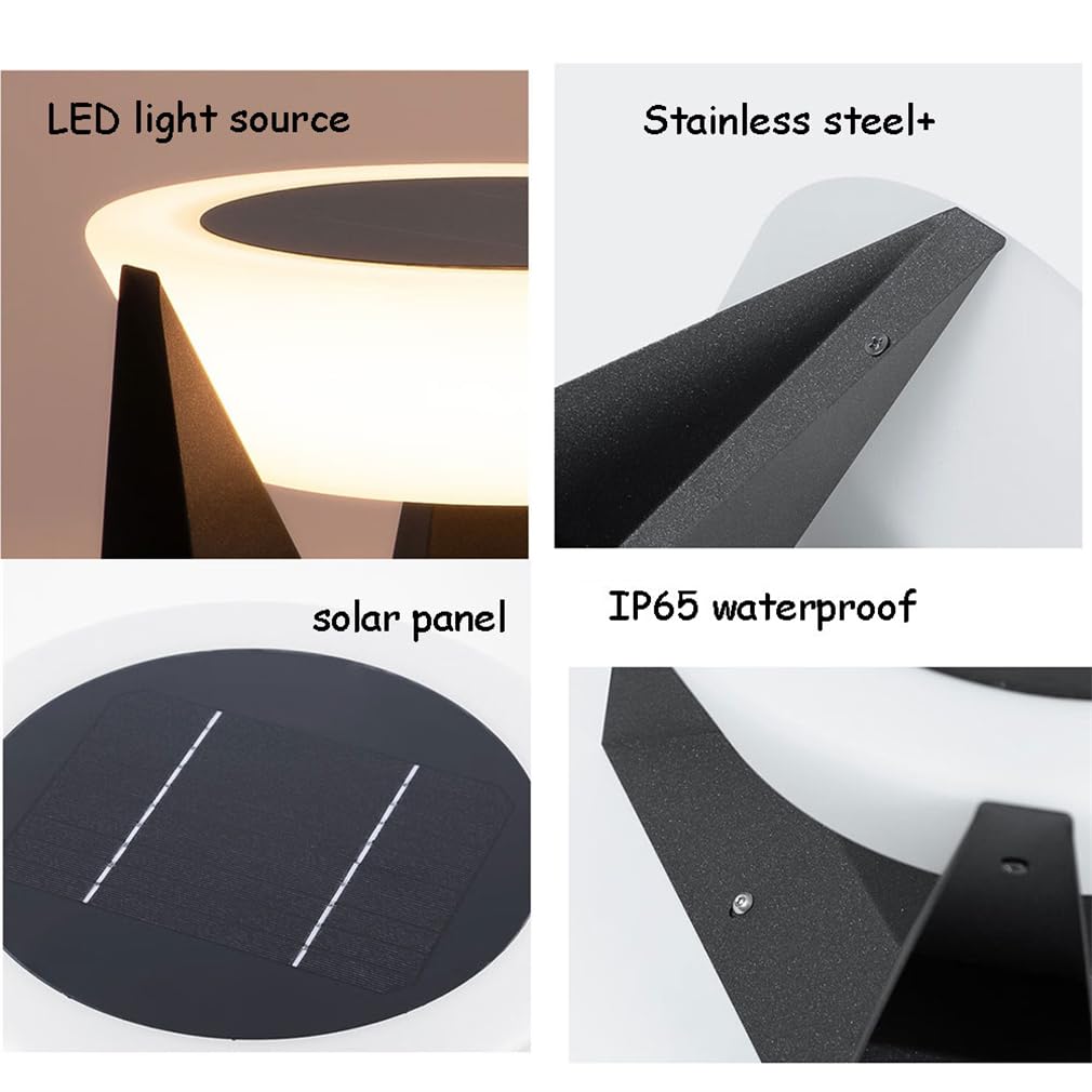 Zewnętrzne lampy solarne do ogrodu, dekoracja stołu Nowoczesna wodoodporna lampa kolumnowa LED, biały akrylowy klosz lampy ze stali nierdzewnej na taras