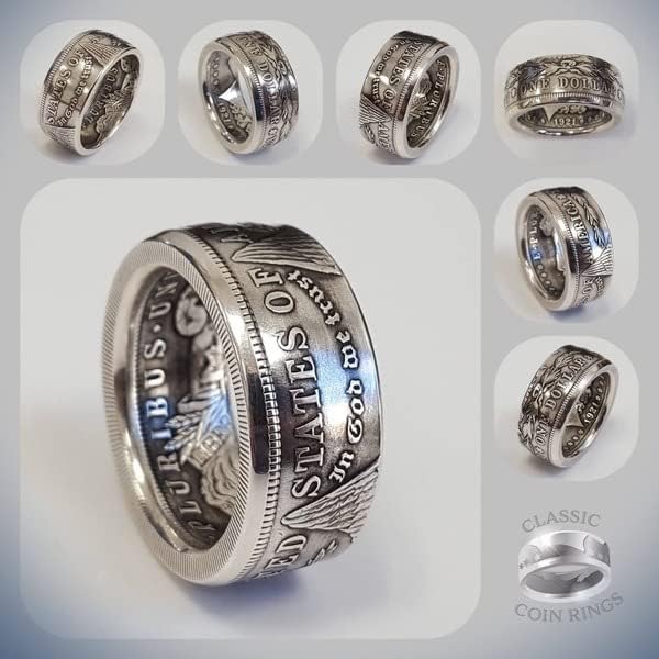 Mnyixsi Fashion 925 Sterling Silver America Band Ring for Men, Vintage Style Patriotic United States National Emblem Coin Engraved Signet Ring, Viking Rock Band Punk Hip Hop Jewelry Gift Size 10